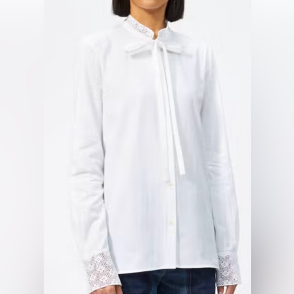 JW ANDERSON White Long-Sleeve Lace Cuff Bow Blouse